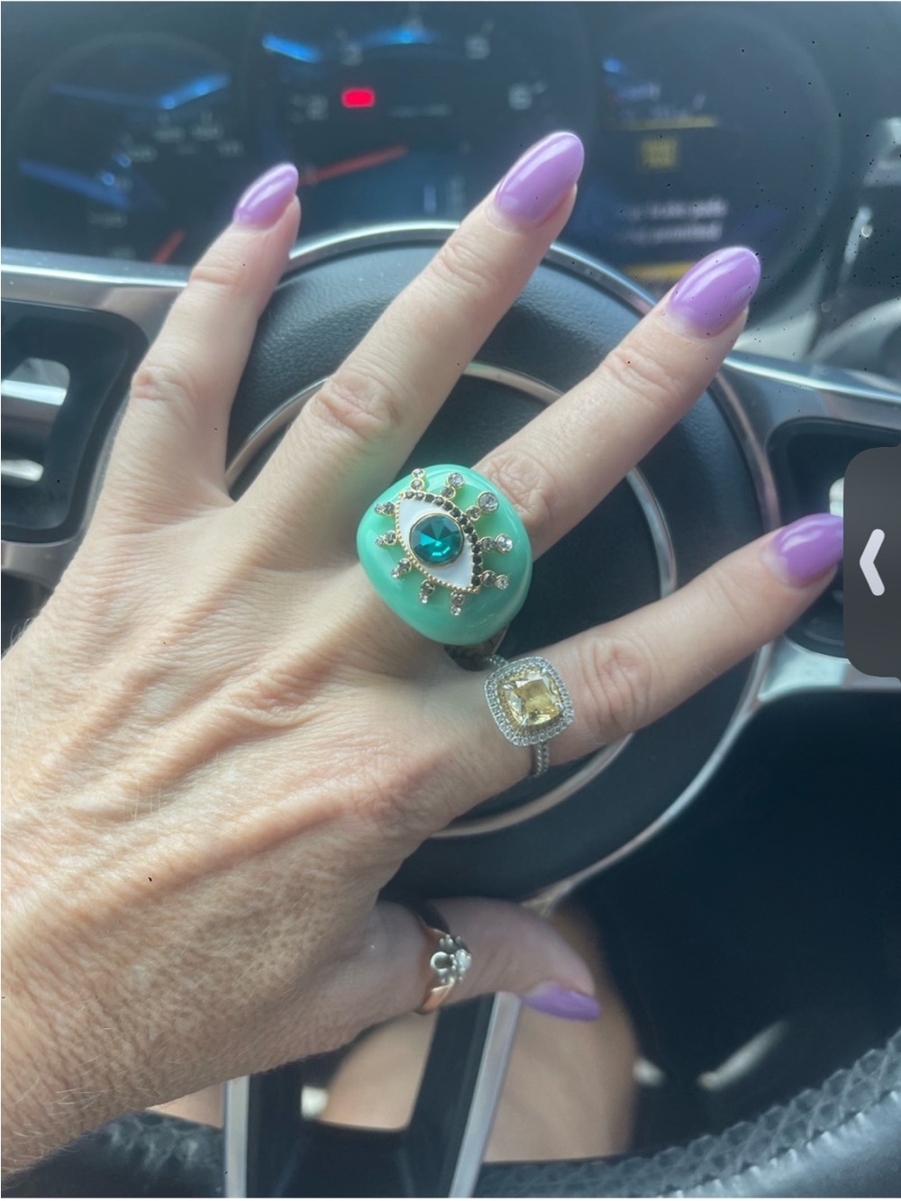 Kurt Geiger Mint Green Cocktail Ring with Teal Crystal and Gold Accents